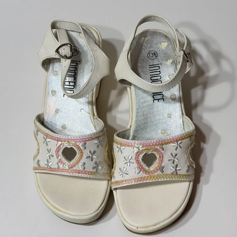 Innocence Girls White Open Toe Wedge Heel Sandals Size 13.5